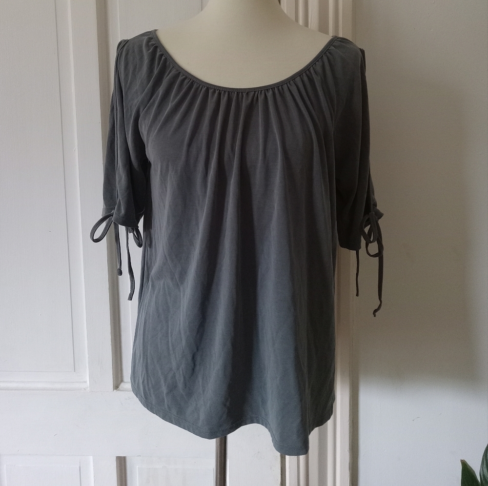 Green Envelope Tie Sleeve Drapey Shirt, Size Small